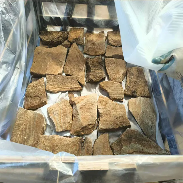 Golden or Yellow Sandstone Irregular Shape Stacked Random Rock Wall Stone