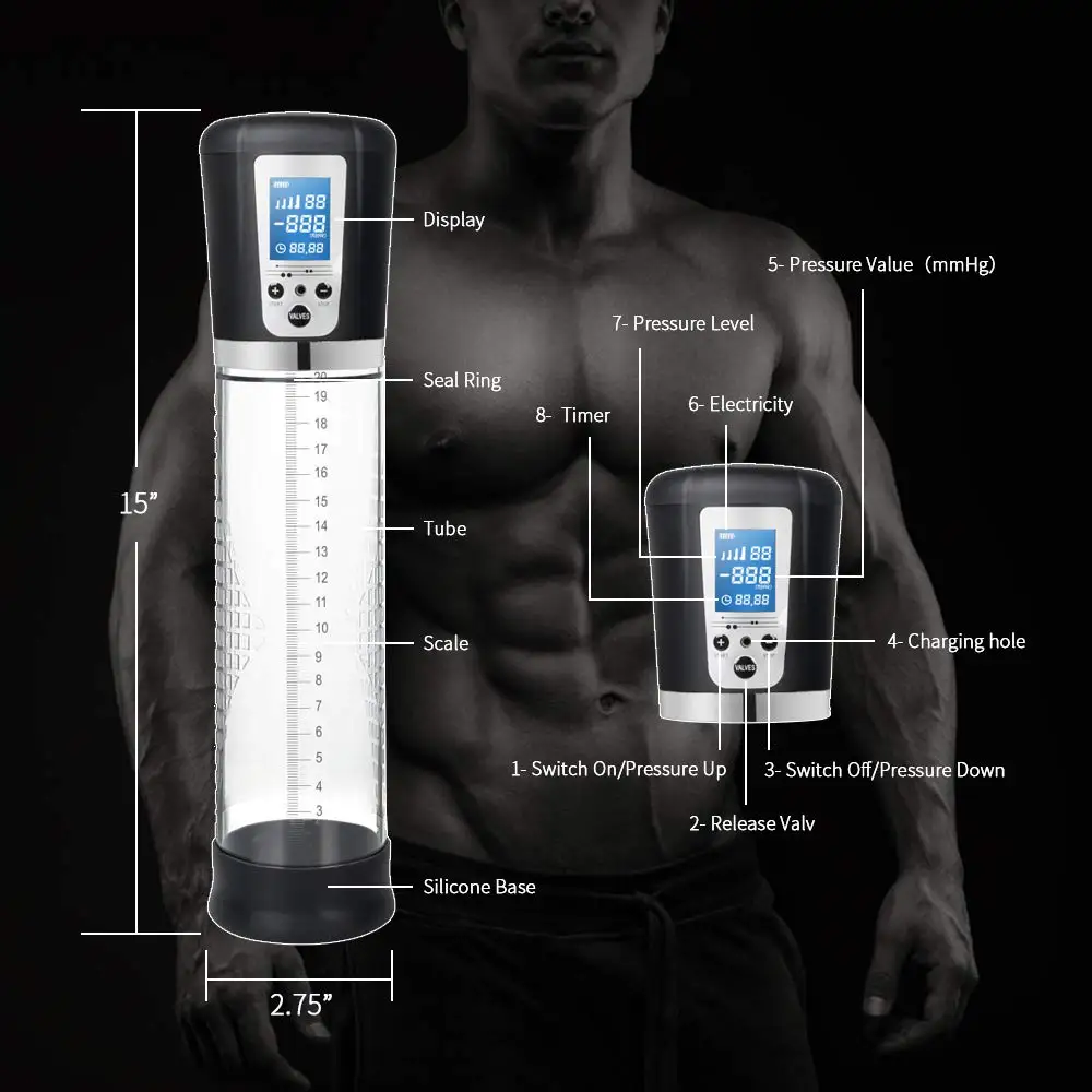 Rechargeable Penis Pump with LCD Automatic Penis Enlargement Male Enhancement Electric vacuum penis pump