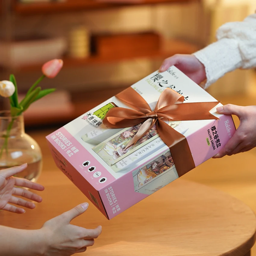 Robotime Rolife Contact Get 25% off 3D Wooden Puzzles TGB05 Falling Sakura Book Nook  DIY Miniature Doll House