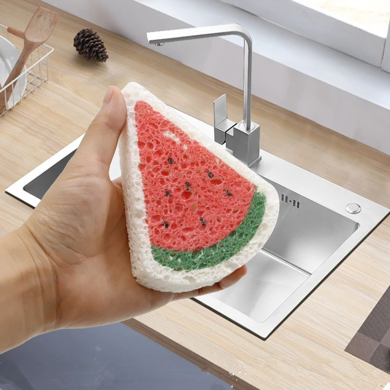 Kitchen Cartoon Print Compressed Scrub Dish Cleaning Sponge Dish-washing Eco-friendly Degradable Kitchen Wood Pulp Cotton Sponge
