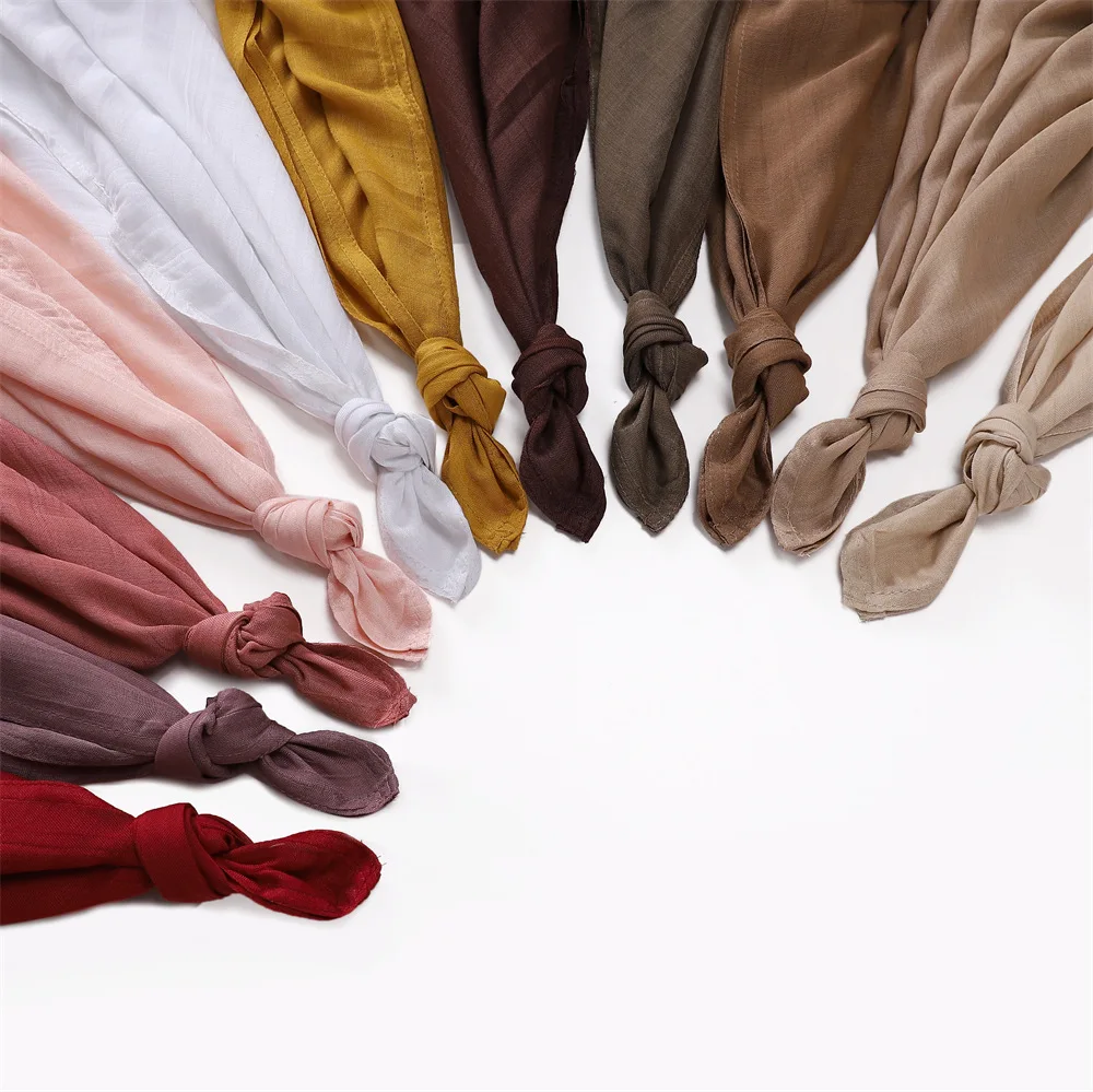 Top sale light weight Spring Summer Bamboo Modal fabric Woven shawl double stitch edge 100% viscose Plain Hijab Muslim