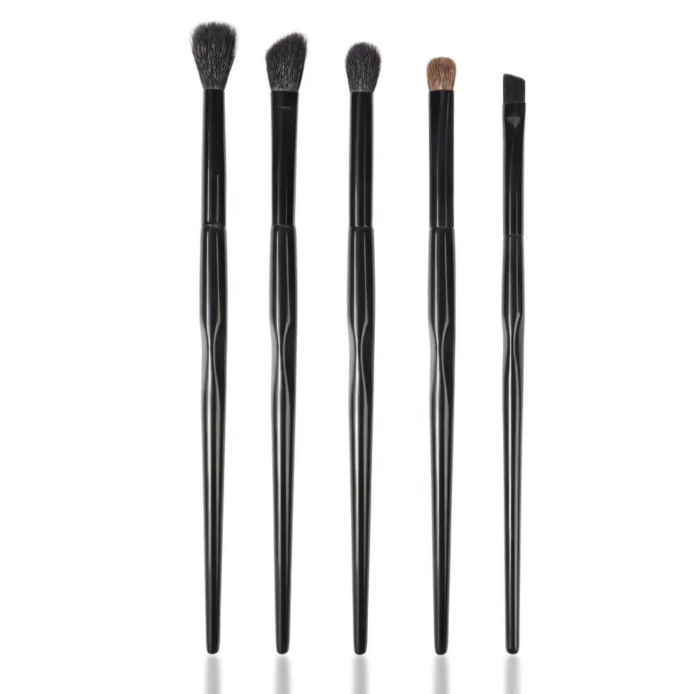 5pcs Black Eye Shadow Contour Blush Highlight Beauty Plastic Handle Private Label Fluffy Crease Blending Eye Shadow Brushes