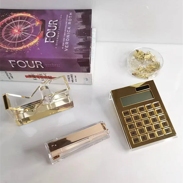 Custom Logo Manufacturer Table Decorate With Calculator Acrylic Office Table Stationery Set