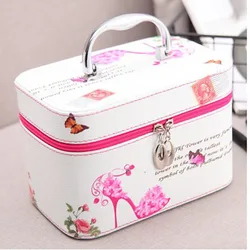 Vintage printed big zipper standing Gift Brush packaging Skin care cosmetic bag makeup vanity organizer Storage box with mirror