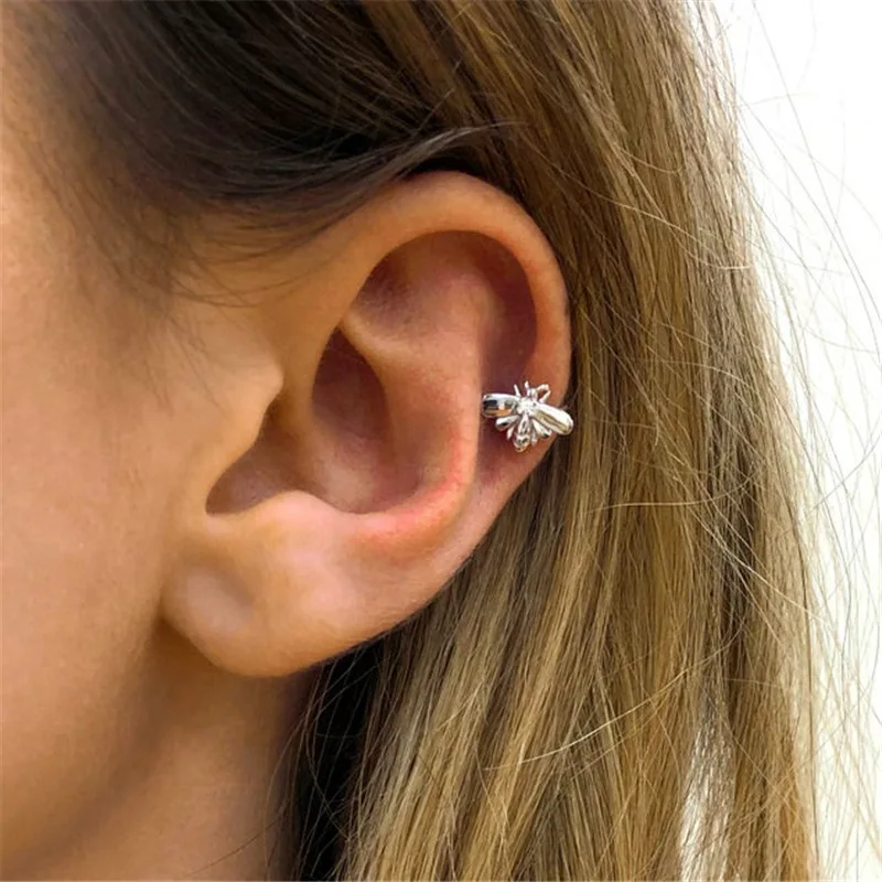 Carline Topsale Bee Earrings 925 Sterling Silver Zircon 18K Gold Plated Ear Clip On Earrings Hot Ear Cuff Without Ear Holes