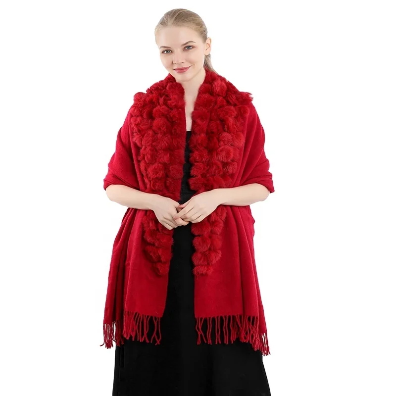 
High Quality Women Winter Wool Shawls Pom Pom Thick Wraps Wedding and Evening Party Dress Shawl Cape 