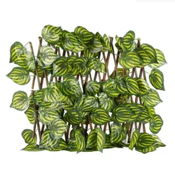 LFL Easily Assembled Rot Proof Durable Eco-friendly Garden Simulated Wooden Telescopic Fence with Leaves