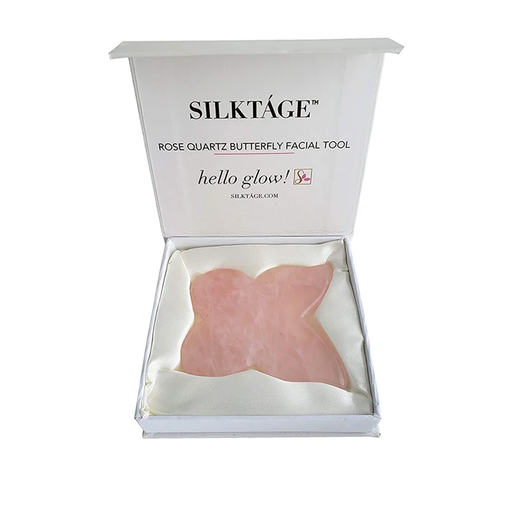 
custom black bule luxury gift natural jade roller face tool butterfly spacial shape gua sha set packing paper boxes for package 