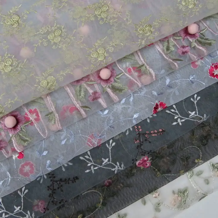 Polyester indian black lace fabrics organza lace  embroidery fabric white beaded lace indian fabric