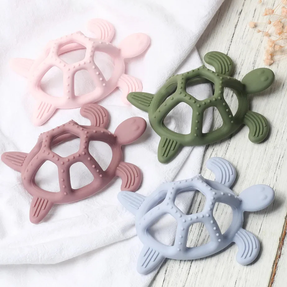 Wholesale Bpa Free Funny Turtle Silicone Teether Baby Teether Ring Soothing Teething Toy Soft-textured Silicone Baby Teether