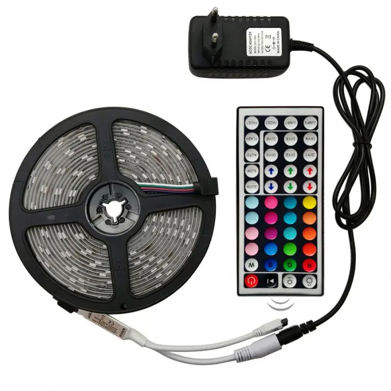 30leds 60leds multi full color IP65 RGB led strip kit with 44key remote controller DC12V power adapter