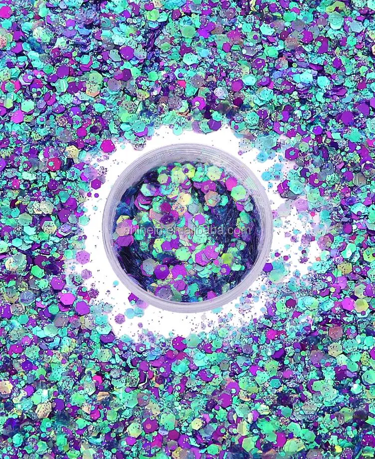 Shinein Eco Friendly Wholesale Holographic Chunky Glitter Powder fine glitter for Face Body Hair Nail Art Tumbler Crafts