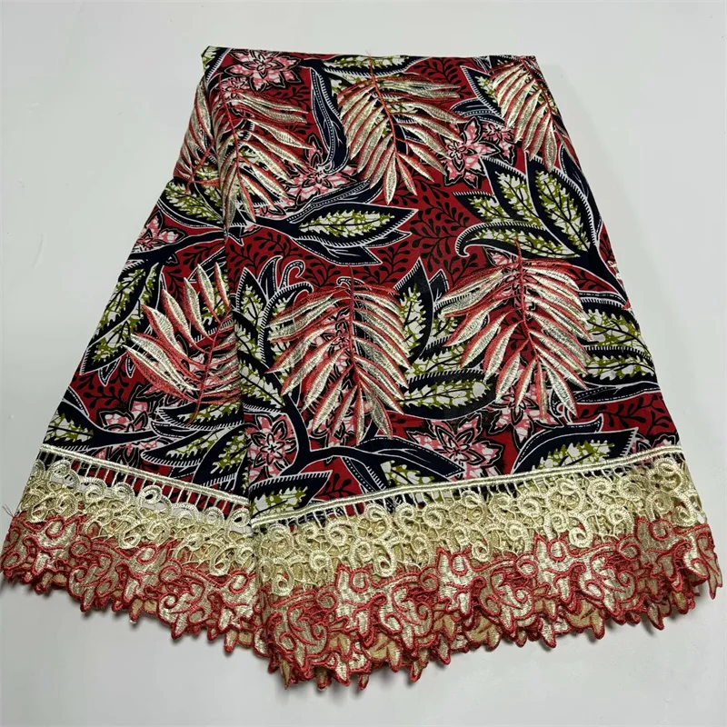 Wholesale high quality wax print lace ankara lace fabric wax embroidered wax and lace