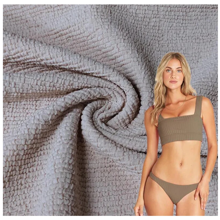 Custom 92%Nylon 8%Spandex stretch dyed elastic Crinkle seersucker wrinkled textured nylon fabric for swimwear bathing suit