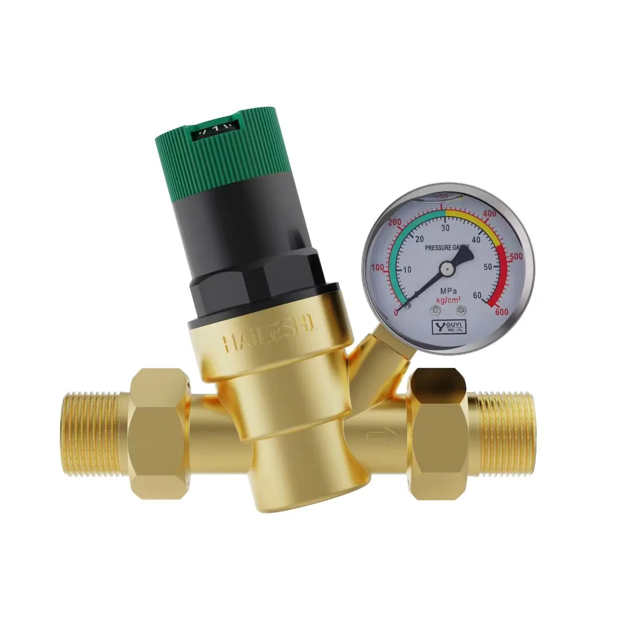 High Quality Visual Brass Water Pressure Regulator Featuring a Convenient Pressure Gauge and Reducing Valve