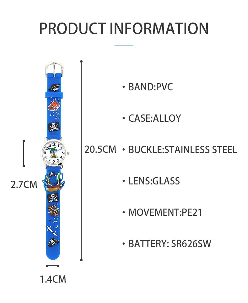 Jnew Bling Brand factory Pirate ship kids character analog watch silicone watch Band simple watch for kids