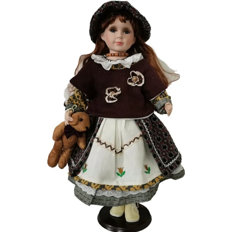LOW MOQ beautiful girl ceramic dolls body for kids gifts  house collect porcelain dolls with teddy bear