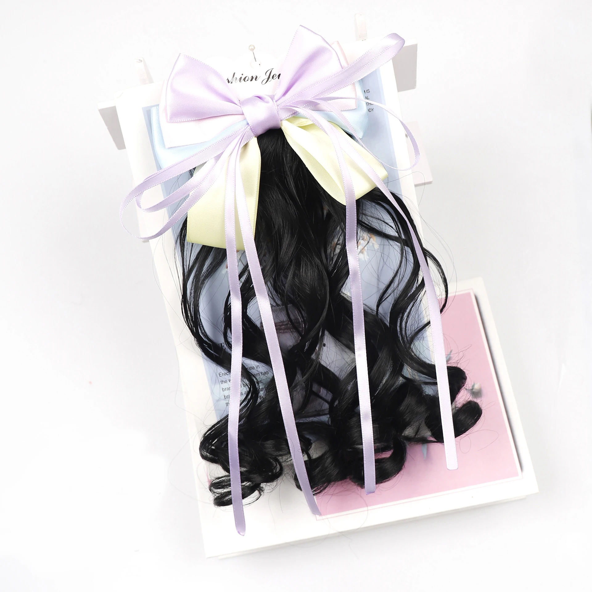 Kid Wig Hairpiece 10 Inch Short Natural Curly Clip In Ponytail Hair Extension With Bow Ribbon