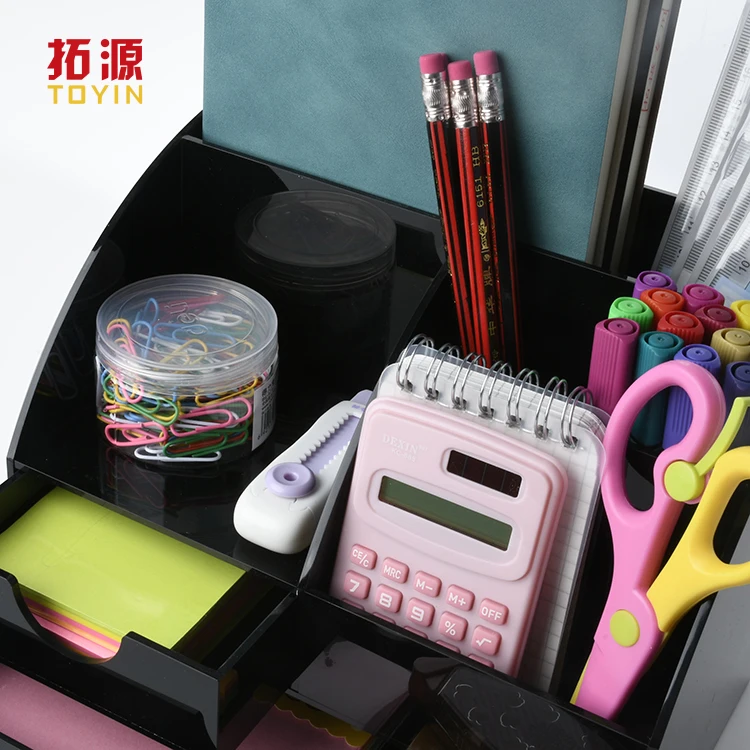 Custom Black Acrylic Pen Holder Desk Organizer Acrylic Drawer Organizer