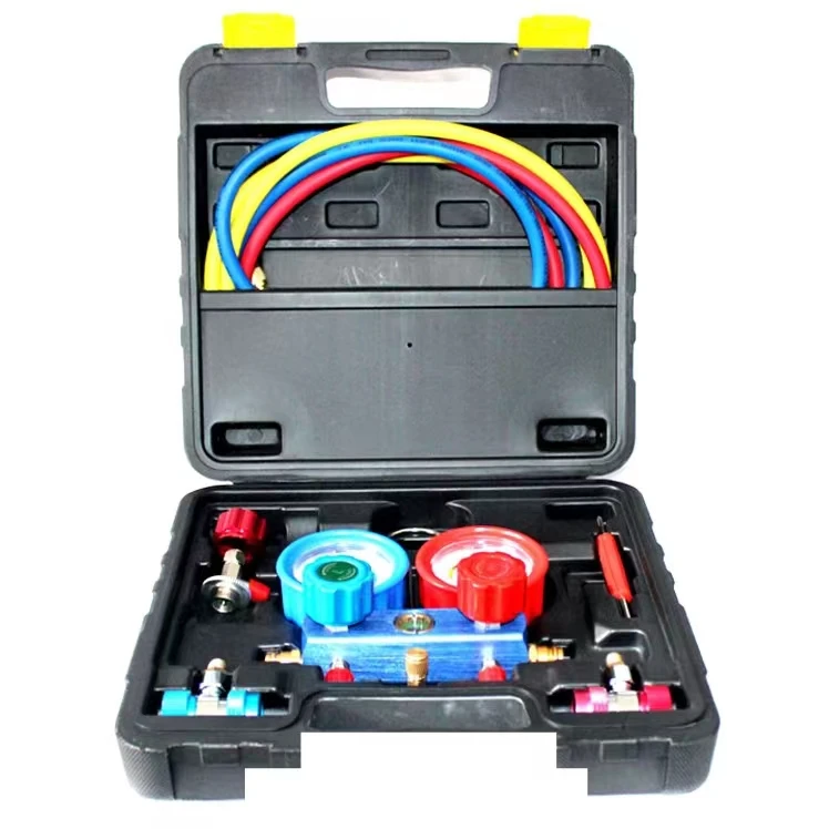 Utranee 6-Piece Set HA-2A48 Double Gauge Valve Sleeve Box R134a Pressure Gauges Fluoridation Tools for Automotive AC Systems