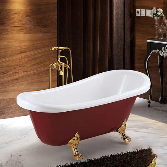 White Acrylic Bathtub Modern Stand Alone Bath Tub with Silver Supporting Foot Comfortable Bathtubs