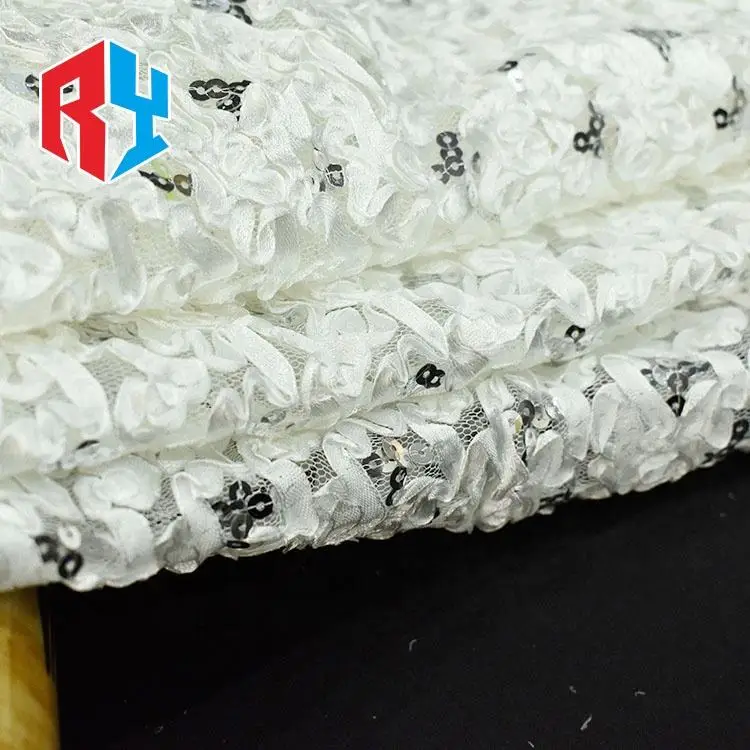Keqiao high quality sequin lace fabric bridal fabric luxury embroidery beads sequins cotton fabric per meter for dress