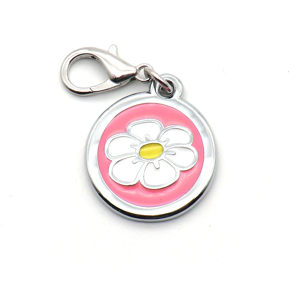 Bulk sale machine laser engraved 25mm round flower name tags for dog