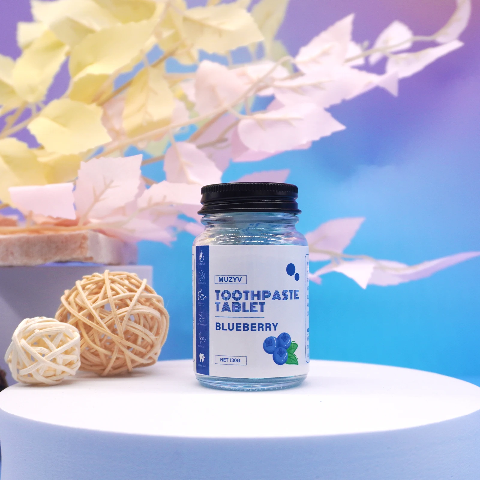 Muzhv Toothpaste Bits with Nano Hydroxyapatite - Eco and Travel-Friendly Whitening Toothpaste Tablets (Mint) 62 Count