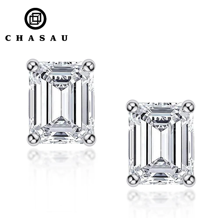 Professional Manufacturer 1CT CZ Cubic Zircon S925 Sterling Silver emerald cut stud earrings for women