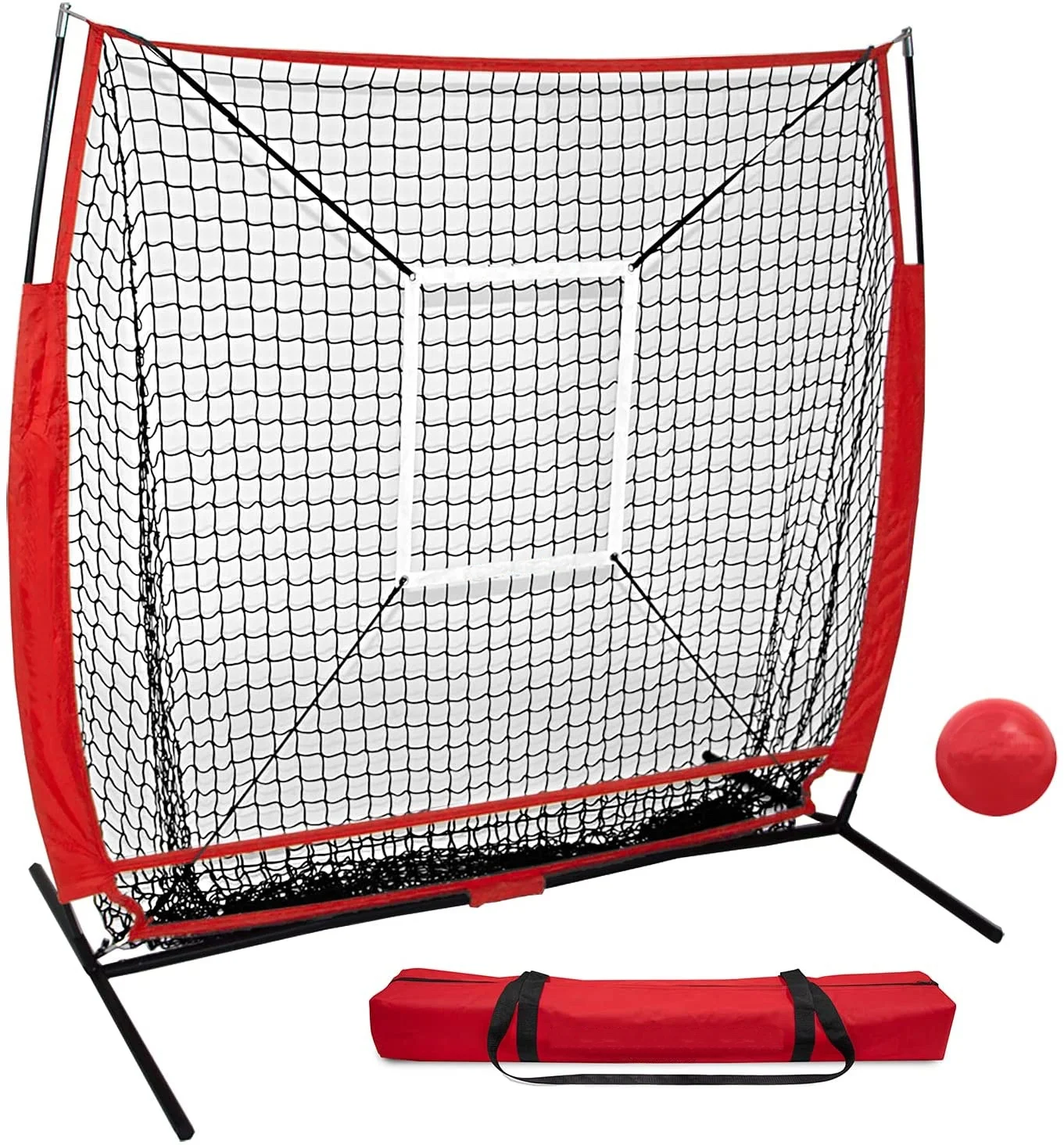 7x7ft Baseball Softball Practice Net with Large Ball Collection System, 2 Strike Zone, Baseball Batting Pitching Hitting