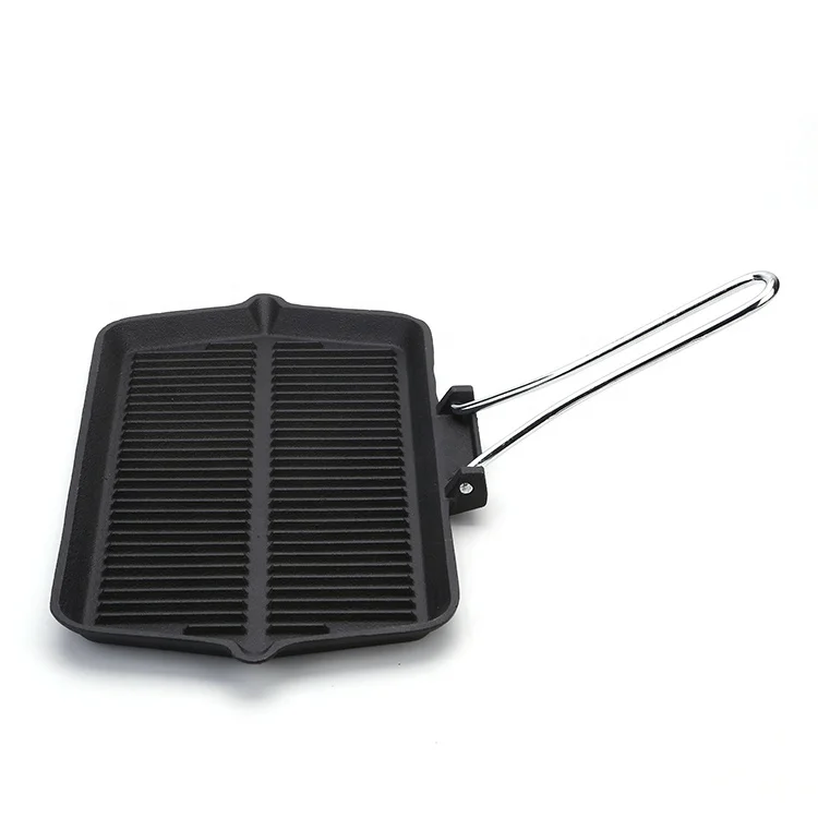 Foldable Large Frying Pan Non-Stick Portable Griddle Grill Pan with Folding Handle for Steak Meat Fish