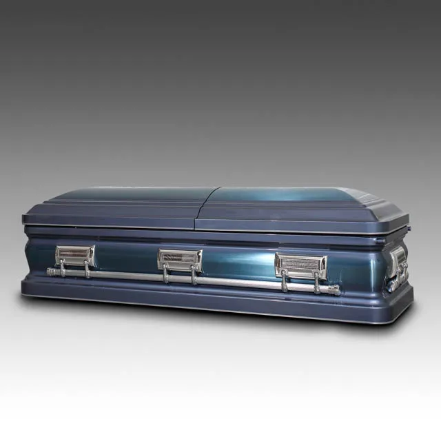 Zd cheap blue with blue brushed 18ga metal coffins and caskets for funeral