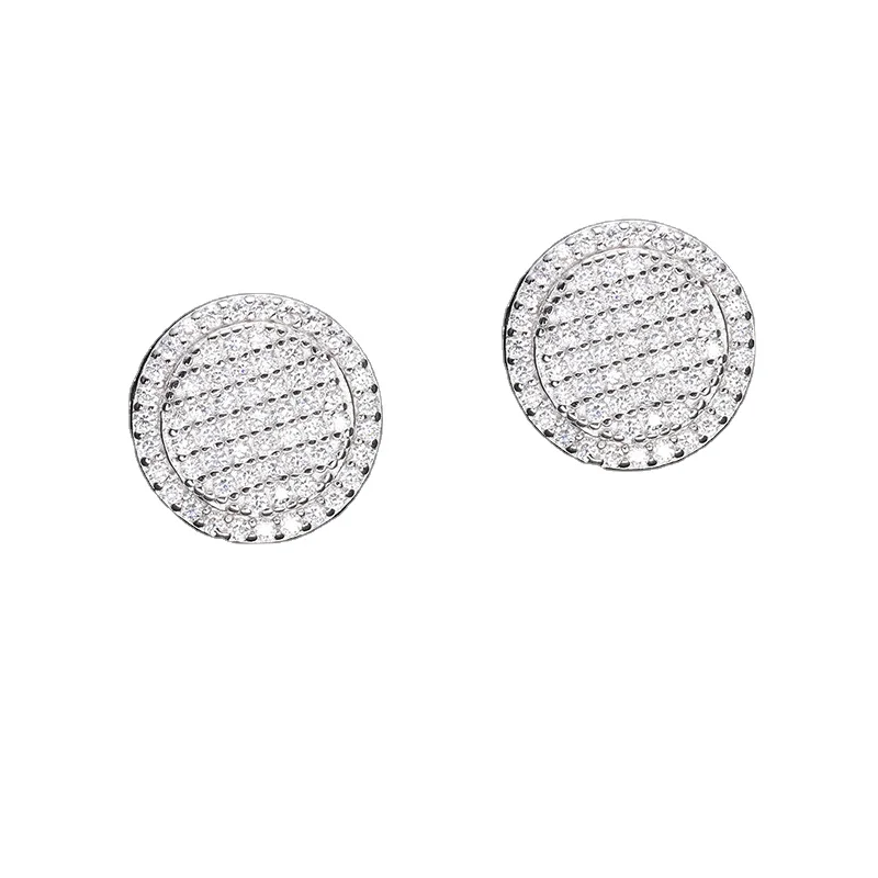 Low Price Elegance Style 925 Silver Graceful Refined Shinny Round Plate Shape Moissanite Inlaid Earring Studs For Women