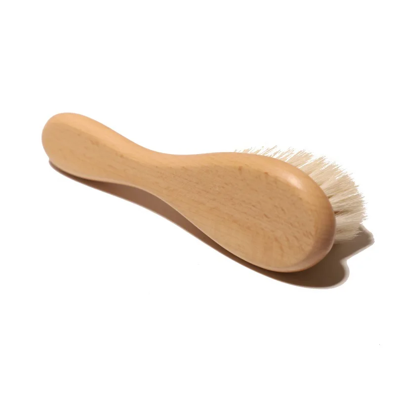Eco Friendly Beech Wood Newborn and Toddler Massage Scalp Goat Bristle Cradle Cap Soft Goat Hair Wooden Baby Brush