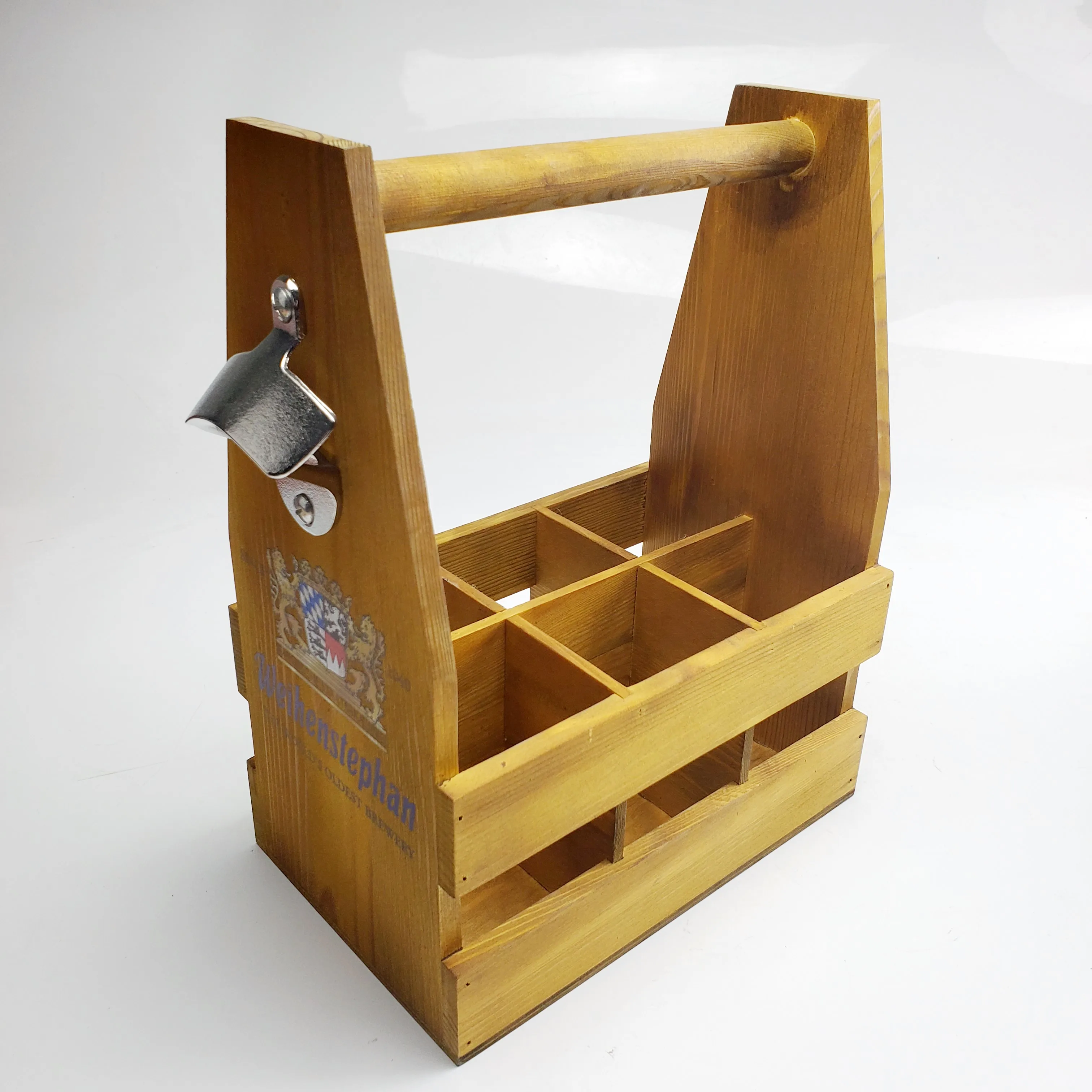 Beverage Carrier Wooden Beer Caddy Carrier Wood Beer Basket Pine Wood Beer Bottle with Handle Wholesale Manufacturer Exporter