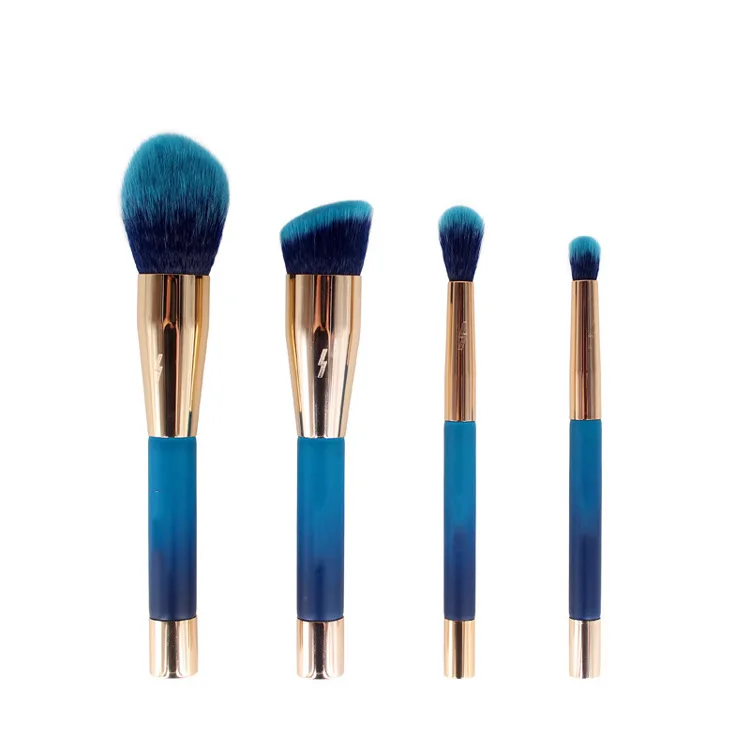 BUEYA 4 pcs New design professional beauty tools face foundation magnetic makeup brush metal blue make up brushes set