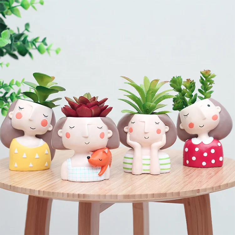 Manufacturer Creative cartoon girl meaty resin flower pot Garland girl home gardening desktop succulent pot for plant flowers
