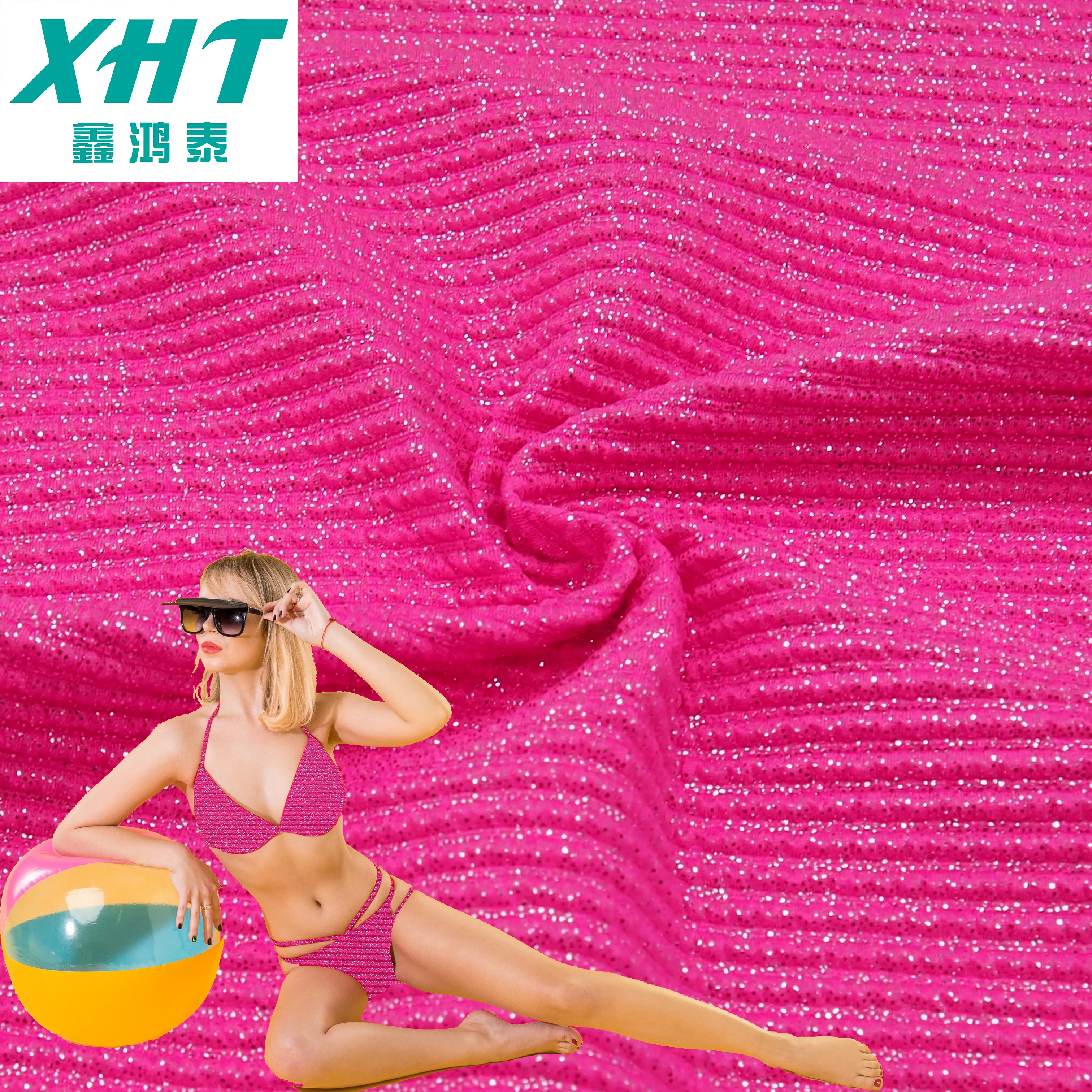 Silver  foil polyester spandex stretch rib fabric for swimwear costume wear