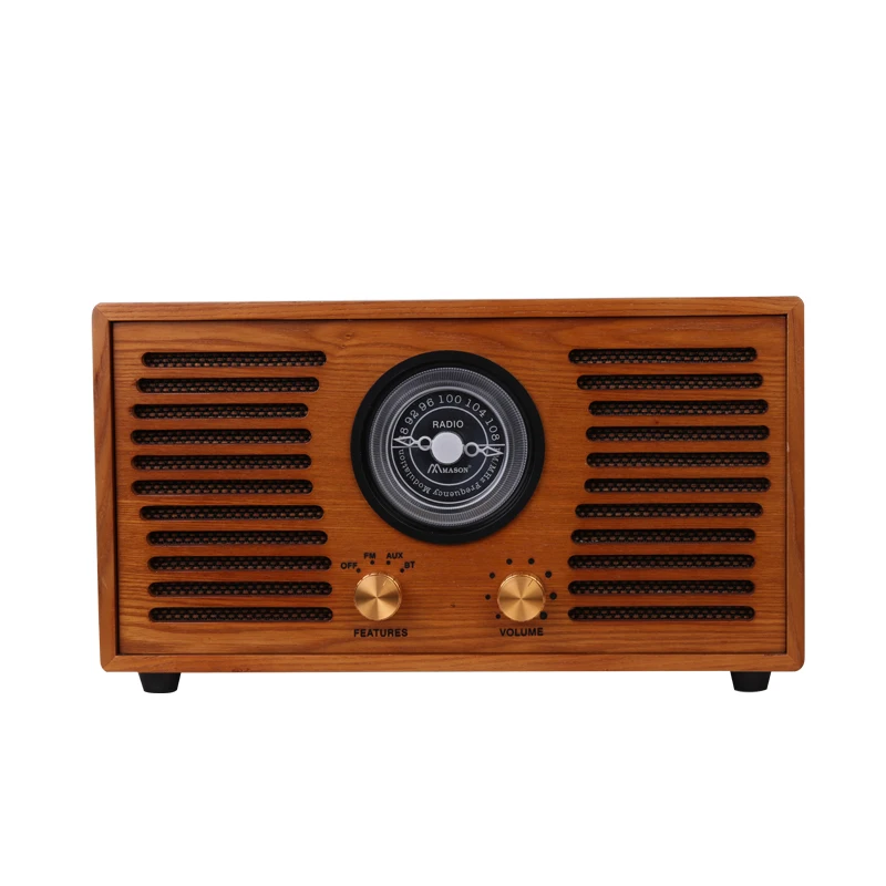wooden vintage radio with bt and built-in stereo speakers home fm radio
