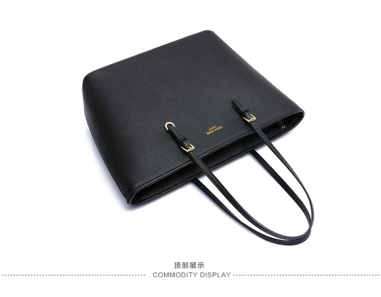 Custom large capacity square shoulder tote bag black reversible vegan PU leather handbag totebags with zipper