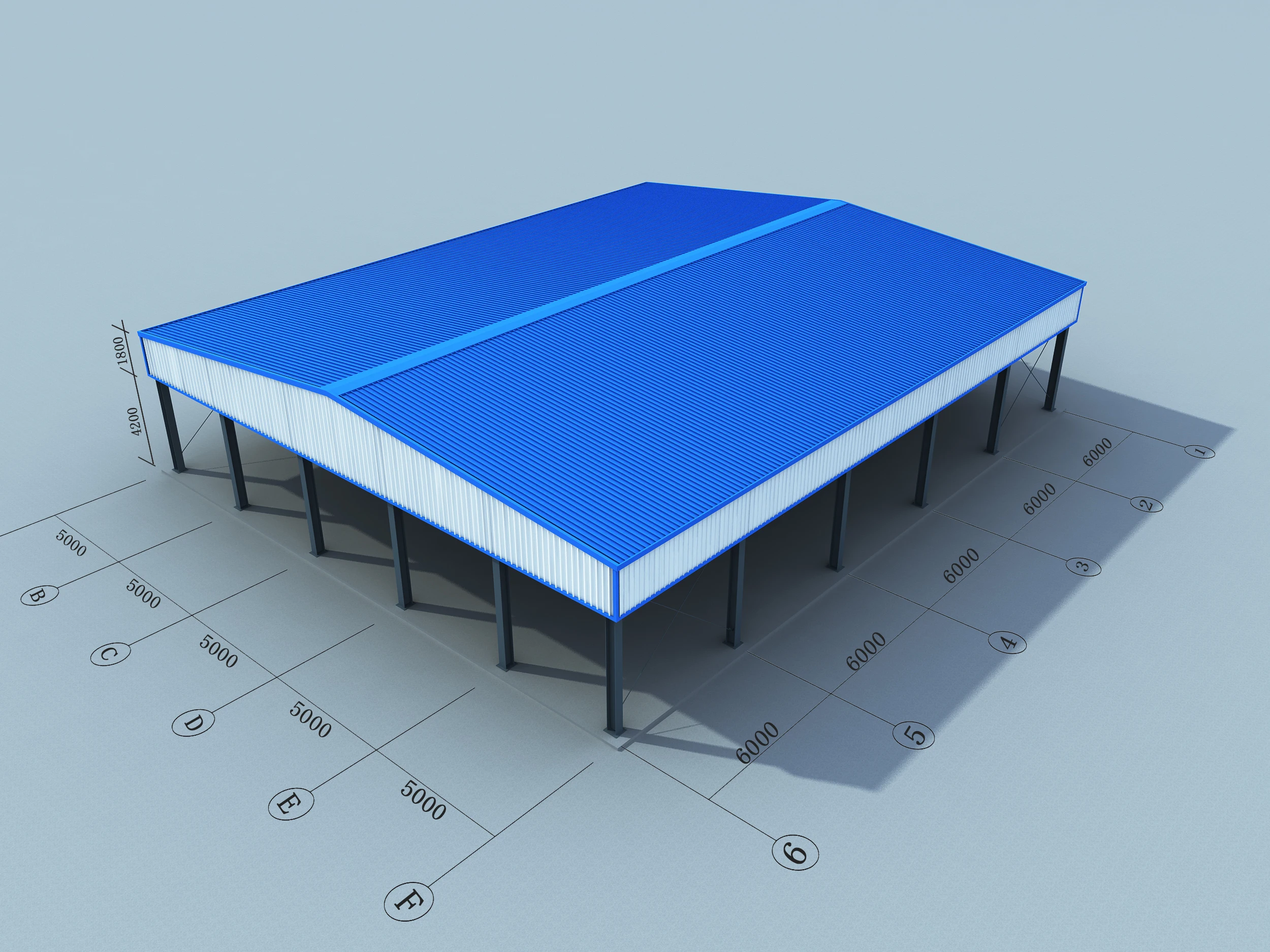 ONE-STOP Service 500-5000 Square Meters Prefabricated Steel Structure Frame , Portal Frame Steel Structure Steel Frame Building