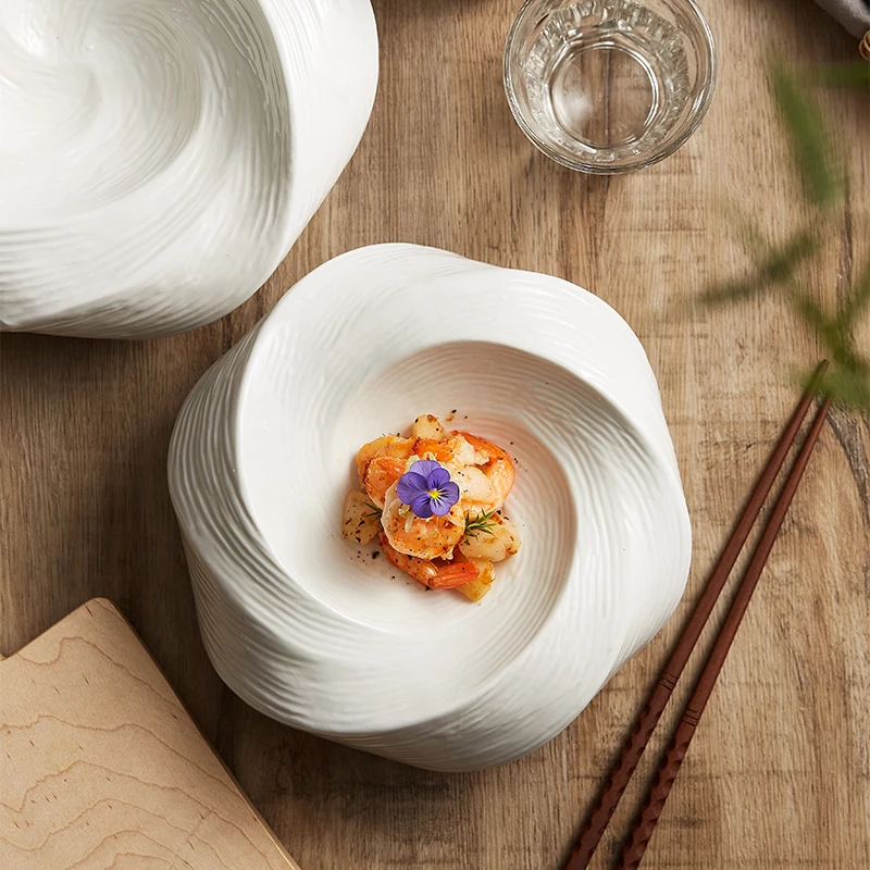 White Ceramic Dinner Plate Soup Pasta Spaghetti Sweet Dessert Fruit Cold Dish Kitchen Restaurant Serving Plate Dinnerware Sets