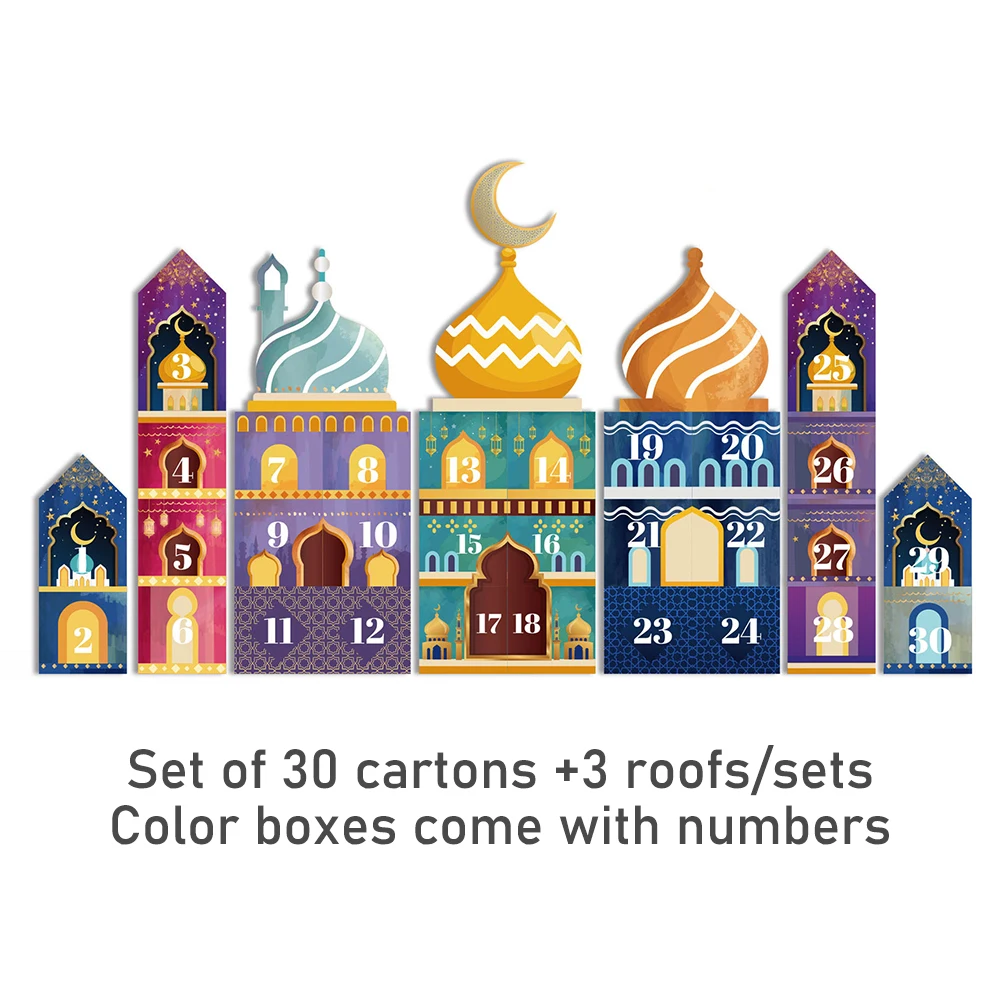 Ramadan Advent Calendar Decorations 30 Days Number Box DIY Eid Mubarak Countdown Gift Paper Date Boxes Packaging For Ramadan