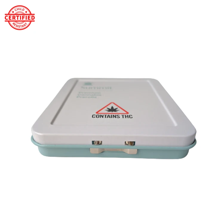 
customized childproof air tight weed packaging pre roll cones container thin square tin box for cigarette mint weed 