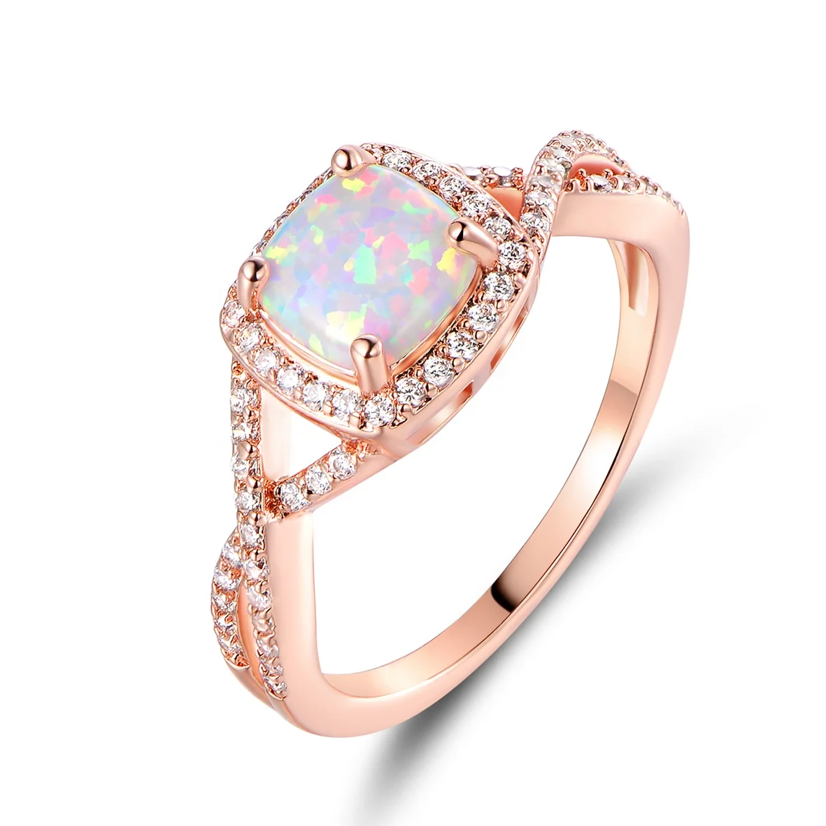925 Sterling Silver Jewelry White Fire Opal Twist Ring Popular Square Shape Design Opal Ring
