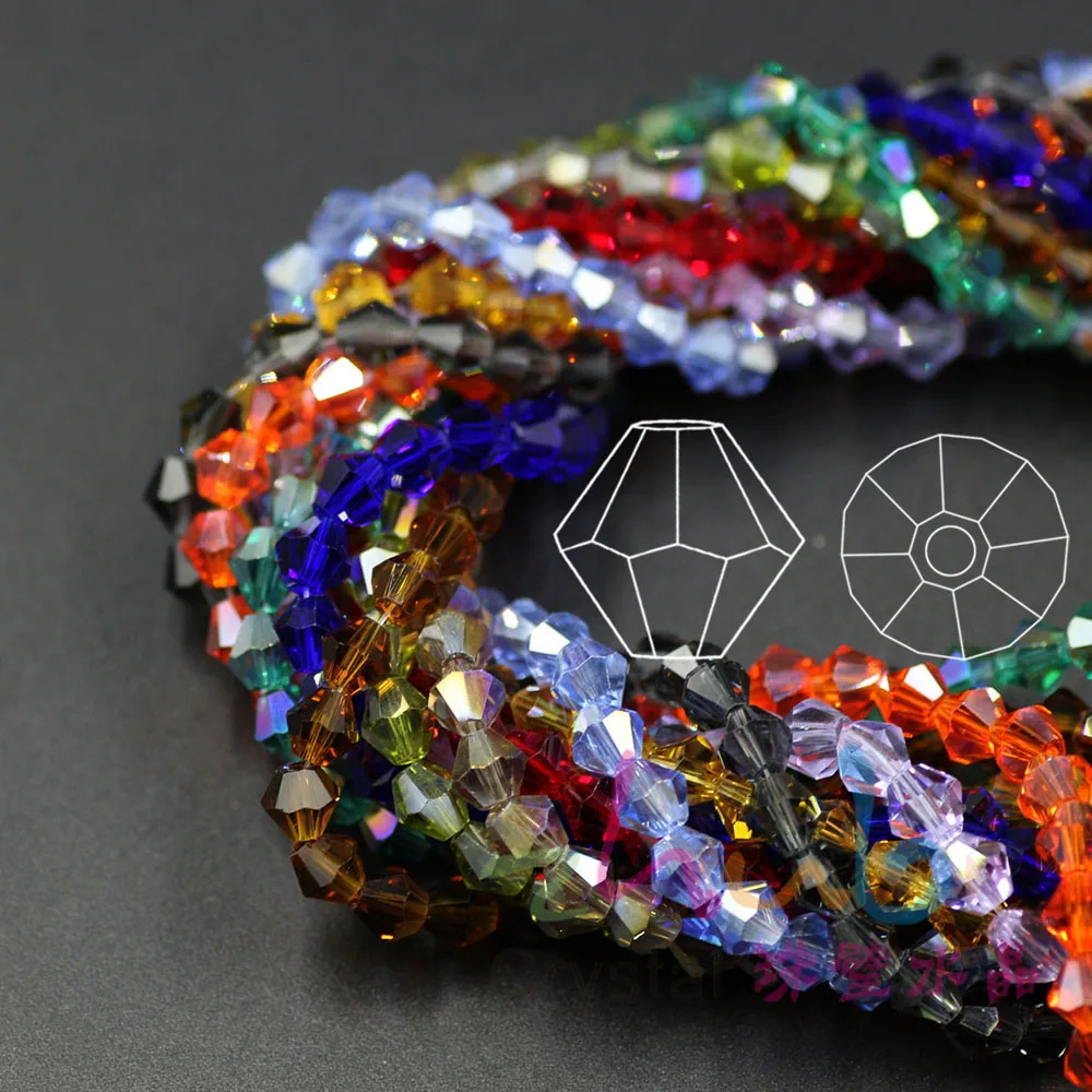 Faceted Bicone Glass Beads For Jewelry Making 6mm/8mm Pointed Crystal Beads For Women DIY Decoration Accessories 5strips/batch
