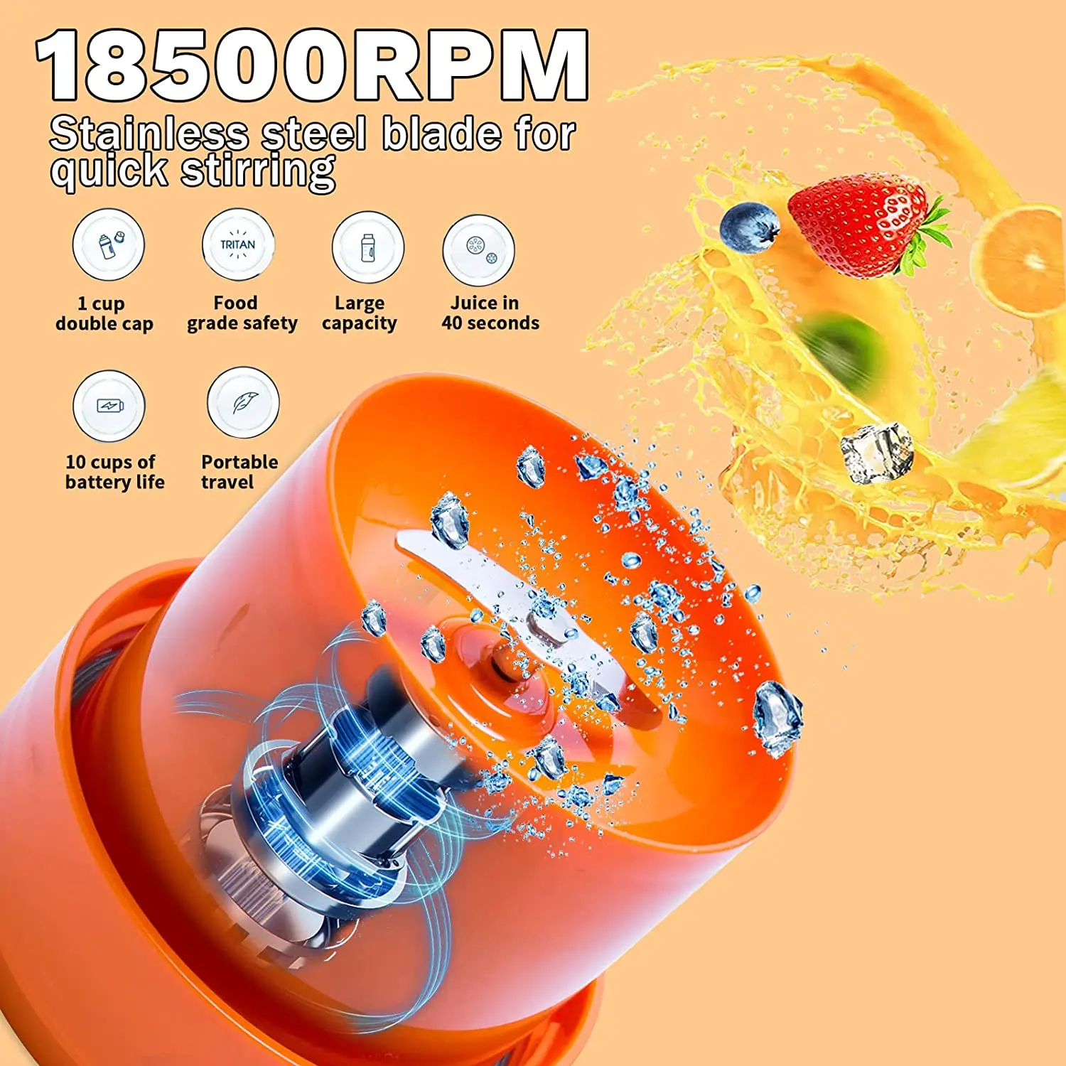 Instock Portable Juicer Cup 1L with BPA Free Healthy Material Lemon Orange Juice Blender USB Rechargeable Sports Drink Bottle