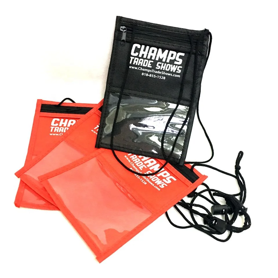 Non woven material custom print card holder neck wallet bag with zipper
