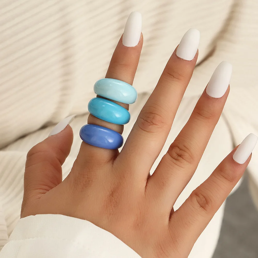 2021 New Design Acrylic Resin Rings Women Retro Chunky Smooth Acrylic Rings Jewelry
