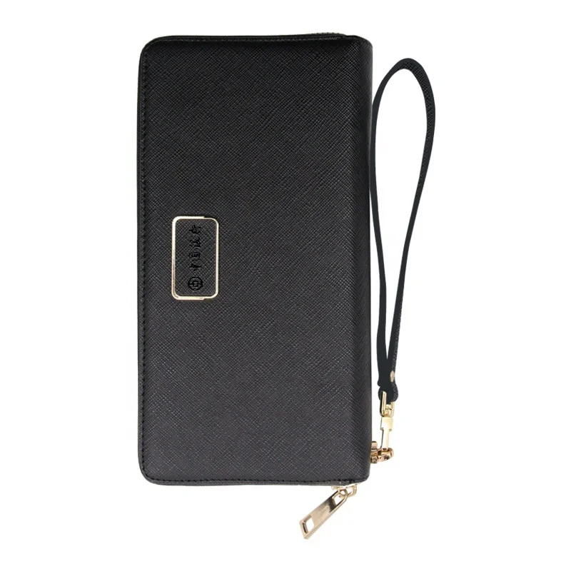 PU Leather Zipper Wallet with Wireless Power Bank Charger Close Zip Powerbank Wallets